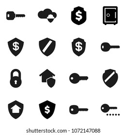 Flat vector icon set - dollar shield vector, safe, cloud, lock, key, home protect, password