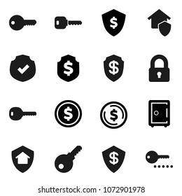 Flat vector icon set - dollar coin vector, shield, safe, protected, key, lock, home protect, password