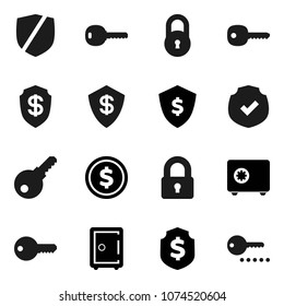 Flat vector icon set - dollar coin vector, shield, safe, protected, lock, key, password