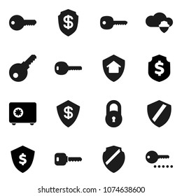 Flat vector icon set - dollar shield vector, safe, cloud, lock, key, home protect, password