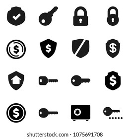 Flat vector icon set - dollar coin vector, shield, safe, protected, lock, key, home protect, password