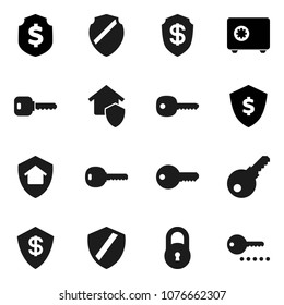 Flat vector icon set - dollar shield vector, safe, lock, key, home protect, password