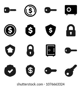 Flat vector icon set - dollar coin vector, shield, safe, protected, lock, key, home protect, password