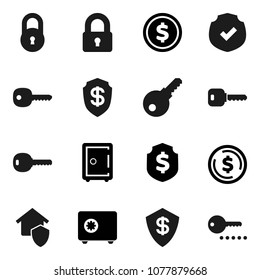 Flat vector icon set - dollar coin vector, shield, safe, protected, lock, key, home protect, password