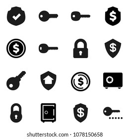 Flat vector icon set - dollar coin vector, shield, safe, protected, lock, key, home protect, password