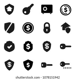 Flat vector icon set - dollar coin vector, shield, safe, protected, lock, key, home protect, password