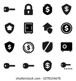 Flat vector icon set - dollar coin vector, shield, safe, protected, key, lock, home protect, password