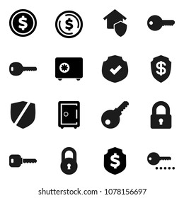 Flat vector icon set - dollar coin vector, shield, safe, protected, lock, key, home protect, password