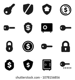 Flat vector icon set - dollar coin vector, shield, safe, protected, lock, key, home protect, password