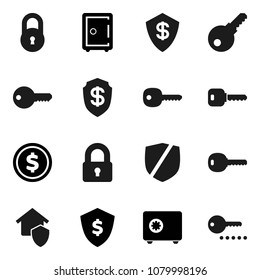 Flat vector icon set - dollar coin vector, shield, safe, protected, lock, key, home protect, password