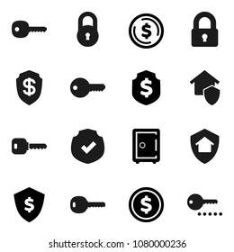 Flat vector icon set - dollar coin vector, shield, safe, protected, lock, key, home protect, password