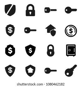 Flat vector icon set - dollar coin vector, shield, safe, protected, lock, key, home protect, password