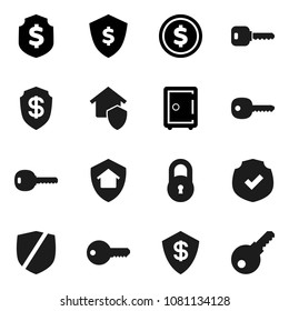 Flat vector icon set - dollar coin vector, shield, safe, protected, lock, key, home protect, password