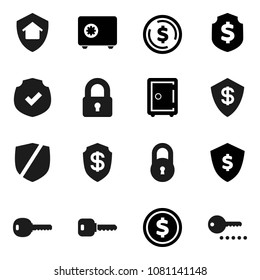 Flat vector icon set - dollar coin vector, shield, safe, protected, lock, key, home protect, password