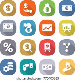 flat vector icon set - dollar vector, investment, money bag, gift, statistics, presentation, percent, arrow, core splitting, virtual mining, hand coin, real estate