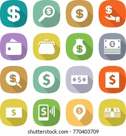 flat vector icon set - dollar vector, magnifier, investment, wallet, purse, money bag, arrow, coin, receipt, mobile pay, pin