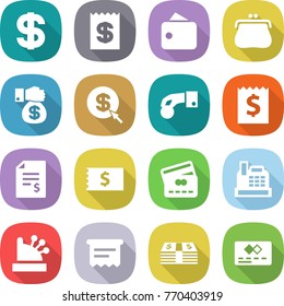 flat vector icon set - dollar vector, receipt, wallet, purse, money gift, arrow, hand coin, account balance, credit card, cashbox, atm