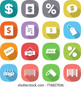 flat vector icon set - dollar vector, receipt, percent, money message, account balance, label, sale, bar code