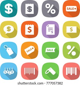 flat vector icon set - dollar vector, receipt, percent, sale, money message, account balance, label, bar code