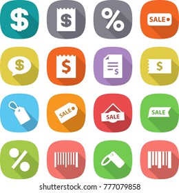flat vector icon set - dollar vector, receipt, percent, sale, money message, account balance, label, bar code