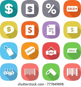 flat vector icon set - dollar vector, receipt, percent, sale, money message, account balance, label, bar code