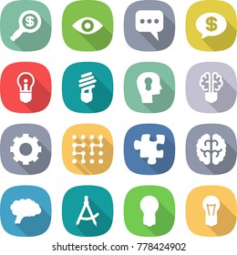 flat vector icon set - dollar magnifier vector, eye, message, money, bulb, head, brain, gear, chip, puzzle, draw compass