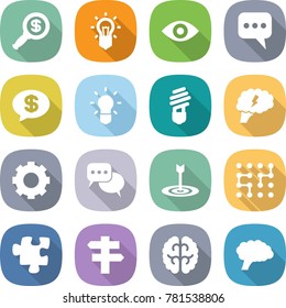 flat vector icon set - dollar magnifier vector, bulb, eye, message, money, brain, gear, discussion, target, chip, puzzle, singlepost