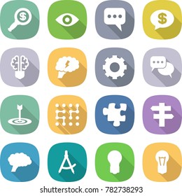 flat vector icon set - dollar magnifier vector, eye, message, money, bulb brain, gear, discussion, target, chip, puzzle, singlepost, draw compass