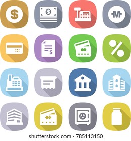 flat vector icon set - dollar vector, money, cashbox, crypto currency, credit card, account balance, percent, atm receipt, library, building, office, safe, bank