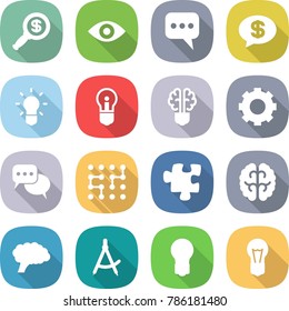 flat vector icon set - dollar magnifier vector, eye, message, money, bulb, brain, gear, discussion, chip, puzzle, draw compass
