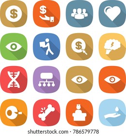 flat vector icon set - dollar vector, investment, group, heart, eye, courier, arrow, brain, dna, structure, artificial insemination, broken bone, hospital recieption, hand and drop