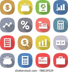 flat vector icon set - dollar vector, purse, annual report, graph, percent, cashbox, calculator, abacus, arrow, up, money, invoice, suitcase