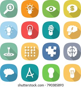 flat vector icon set - dollar magnifier vector, bulb, eye, money message, brain, target, chip, puzzle, draw compass