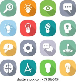 flat vector icon set - dollar magnifier vector, bulb, eye, message, head, brain, gear, discussion, target, draw compass