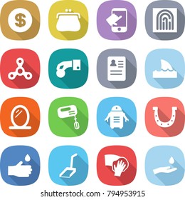 flat vector icon set - dollar vector, purse, touch, fingerprint, spinner, hand coin, anamnesis, shark flipper, mirror, mixer, robot, horseshoe, drop, scoop, wiping, and