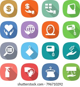 flat vector icon set - dollar vector, investment, gift, broken hand, health care, delivery, mirror, mixer, data search, rag, harvest, sprayer, wiping, hanger, dryer