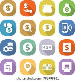 flat vector icon set - dollar vector, investment, purse, money bag, gift, arrow, message, phone pay, virtual mining, coin, receipt, account balance, pin, atm