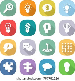 flat vector icon set - dollar magnifier vector, bulb, money message, head, brain, discussion, target, chip, puzzle, singlepost