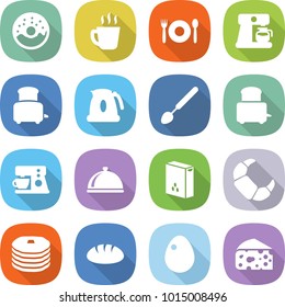 flat vector icon set - donut vector, hot drink, cafe, coffee maker, toaster, kettle, big spoon, meal cap, cereals, croissant, pancakes, bread, egg, cheese