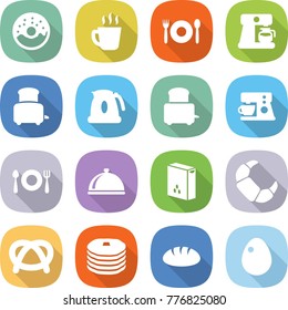 flat vector icon set - donut vector, hot drink, cafe, coffee maker, toaster, kettle, fork spoon plate, meal cap, cereals, croissant, pretzel, pancakes, bread, egg