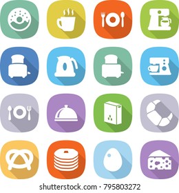 flat vector icon set - donut vector, hot drink, cafe, coffee maker, toaster, kettle, fork spoon plate, meal cap, cereals, croissant, pretzel, pancakes, egg, cheese