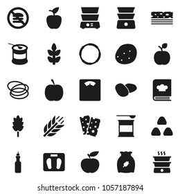 Flat vector icon set - double boiler vector, cookbook, cereal, potato, oil, apple fruit, diet, scales, sports nutrition, cereals, breads, no fastfood, hoop