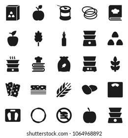 Flat vector icon set - double boiler vector, cookbook, cereal, potato, oil, apple fruit, diet, scales, sports nutrition, cereals, breads, no fastfood, hoop