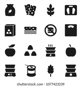 Flat vector icon set - double boiler vector, cereal, diet, scales, sports nutrition, cereals, breads, no fastfood