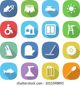 flat vector icon set - up down arrow vector, stadium, car baggage, sun, invalid, home, power switch, Chair for babies, stands knives, cook glove, rake, flower, fish, plunger, paper towel, duster