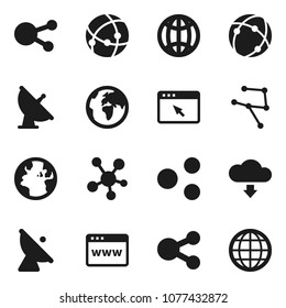 Flat vector icon set - earth vector, satellite antenna, social media, connection, network, browser, share, cloud download, globe