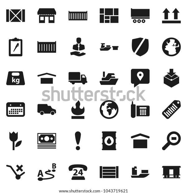 Flat vector icon set - earth vector, attention,\
office, money, phone, 24, client, traking, ship, truck trailer, sea\
container, delivery, car, calendar, port, wood box, consolidated\
cargo, clipboard