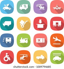 flat vector icon set - eco car vector, delivery, ambulance helicopter, plane, shipping, trolley, package, railroad, fast deliver, train, ticket, arrival, invalid, pickup, wash