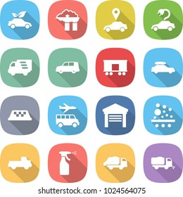 flat vector icon set - eco car vector, factory filter, pointer, electric, delivery, shipping, railroad, baggage, taxi, transfer, garage, pickup, sprayer, trash truck, sweeper