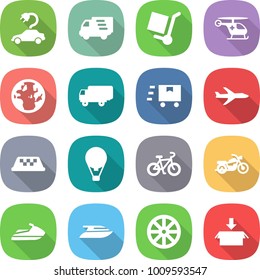 flat vector icon set - electric car vector, delivery, cargo stoller, ambulance helicopter, globe, shipping, fast deliver, plane, taxi, air ballon, bike, motorcycle, jet ski, yacht, wheel, package